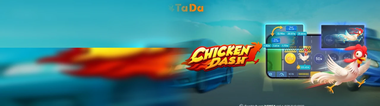Chicken Dash: Chicken Dash पेज पर यह बैनर खेल का मुख्य दृश्य दिखाता है