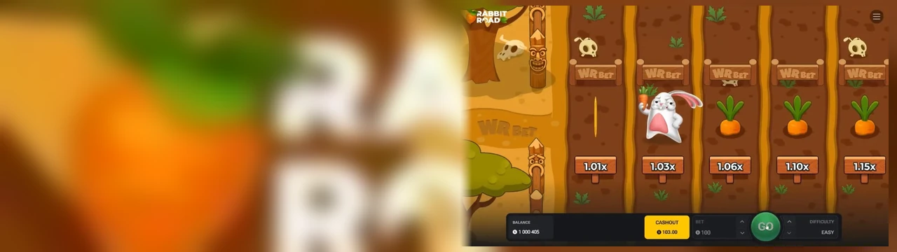 Rabbit Road: Rabbit Road पेज पर तीसरी जगह यह बैनर खेल का मुख्य दृश्य दिखाता है