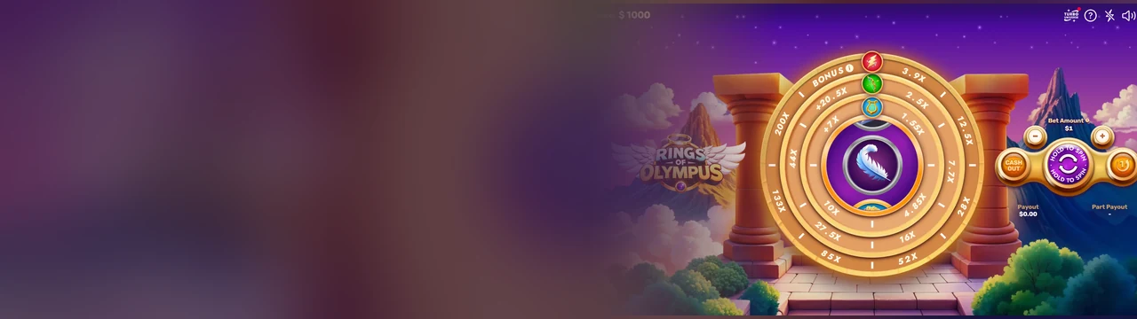 Rings of Olympus: Rings of Olympus पेज पर दूसरी जगह यह बैनर खेल का मुख्य दृश्य दिखाता है