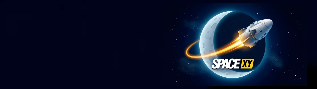 Space XY: Space Xy पेज पर तीसरी जगह यह बैनर खेल का मुख्य दृश्य दिखाता है
